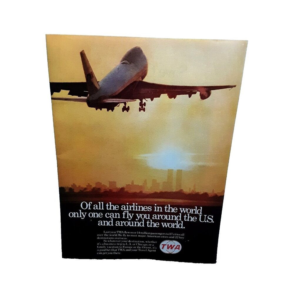 1974 TWA Airlines Twin Towers New York Jet Air Plane Original Print Ad 70s
